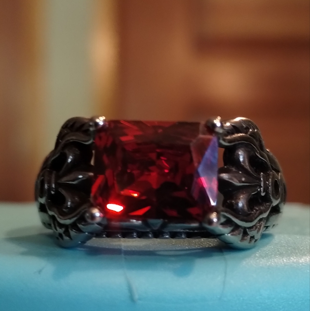 Gothic Red Ruby Cz Ring Size 8 - image 1
